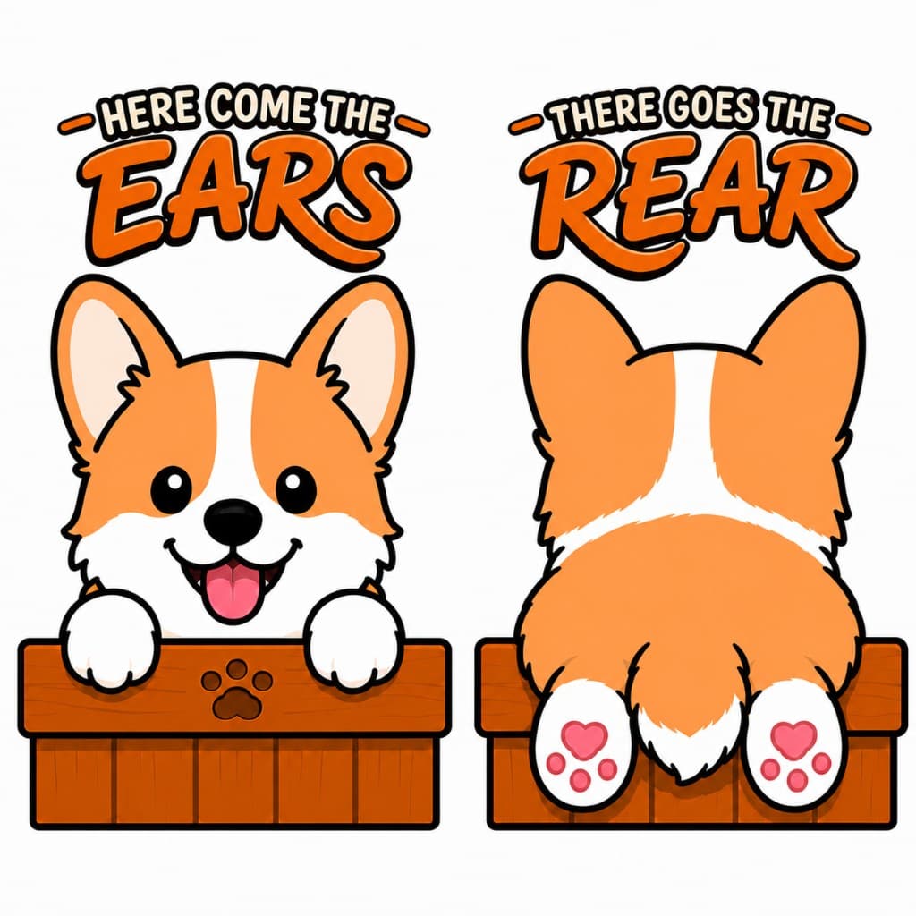 Corgi peeking over a wooden fence