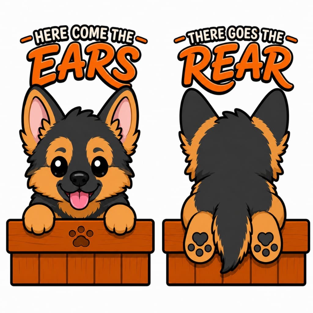 German Shepherd peeking over a wooden fence